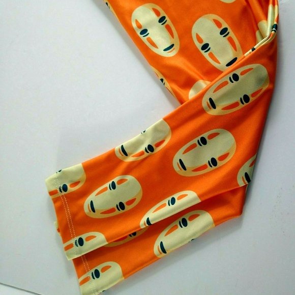 Society 6 Leggings Orange W White Masks Totems Stretch Medium - Picture 4 of 5